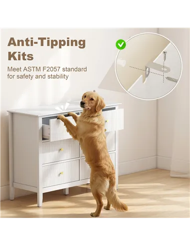 HOMCOM Fluted Dresser, 6 Drawer Chest of Drawers for Bedroom, Living Room, Hallway, Closet, White