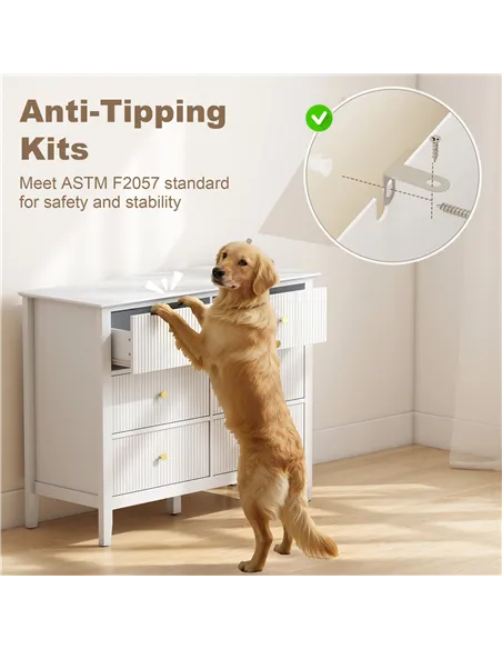 HOMCOM Fluted Dresser, 6 Drawer Chest of Drawers for Bedroom, Living Room, Hallway, Closet, White