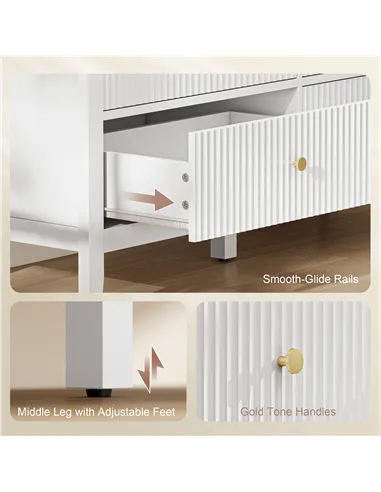 HOMCOM Fluted Dresser, 6 Drawer Chest of Drawers for Bedroom, Living Room, Hallway, Closet, White