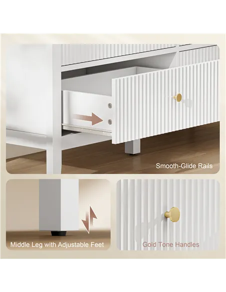 HOMCOM Fluted Dresser, 6 Drawer Chest of Drawers for Bedroom, Living Room, Hallway, Closet, White