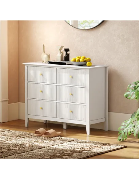 HOMCOM Fluted Dresser, 6 Drawer Chest of Drawers for Bedroom, Living Room, Hallway, Closet, White