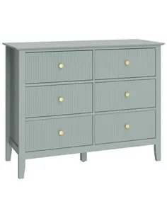 HOMCOM Fluted Dresser, 6 Drawer Chest of Drawers for Bedroom, Living Room, Hallway, Closet, Green
