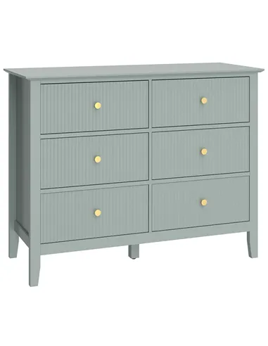 HOMCOM Fluted Dresser, 6 Drawer Chest of Drawers for Bedroom, Living Room, Hallway, Closet, Green
