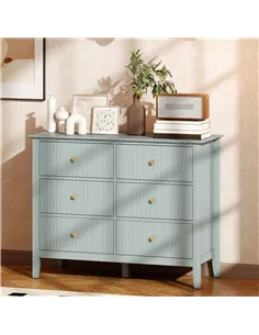 HOMCOM Fluted Dresser, 6 Drawer Chest of Drawers for Bedroom, Living Room, Hallway, Closet, Green 2