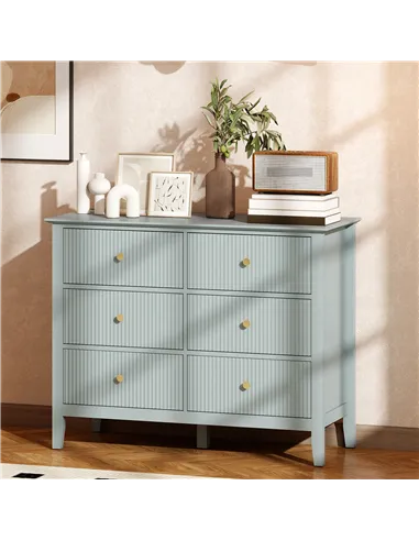 HOMCOM Fluted Dresser, 6 Drawer Chest of Drawers for Bedroom, Living Room, Hallway, Closet, Green