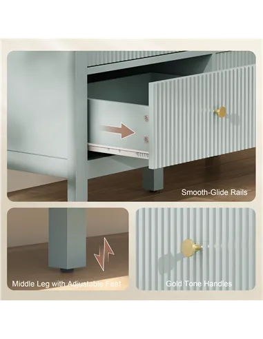 HOMCOM Fluted Dresser, 6 Drawer Chest of Drawers for Bedroom, Living Room, Hallway, Closet, Green