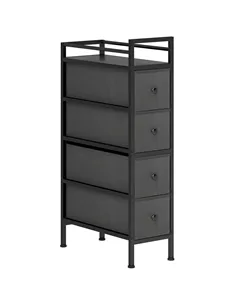 HOMCOM 4 Drawer Fabric Dresser Chest of Drawers, Slim Storage Cabinet with Steel Frame for Small Spaces, Bedroom, Black
