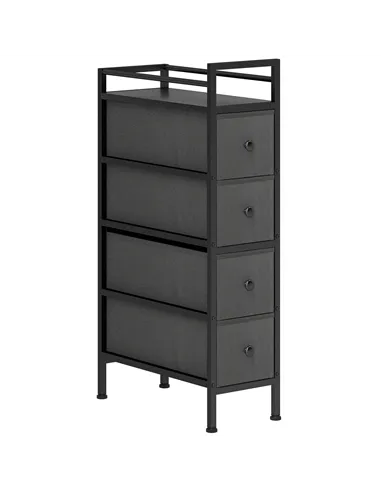 HOMCOM 4 Drawer Fabric Dresser Chest of Drawers, Slim Storage Cabinet with Steel Frame for Small Spaces, Bedroom, Black