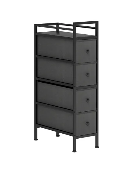 HOMCOM 4 Drawer Fabric Dresser Chest of Drawers, Slim Storage Cabinet with Steel Frame for Small Spaces, Bedroom, Black