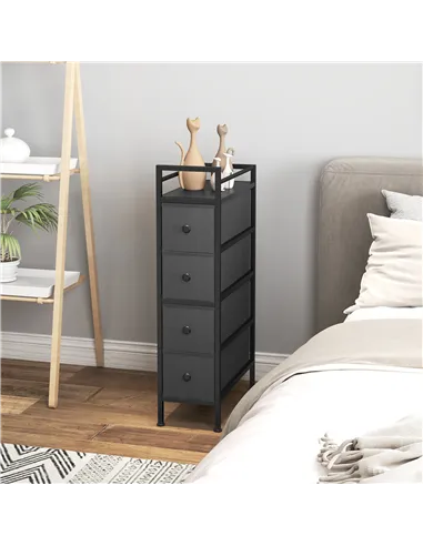 HOMCOM 4 Drawer Fabric Dresser Chest of Drawers, Slim Storage Cabinet with Steel Frame for Small Spaces, Bedroom, Black