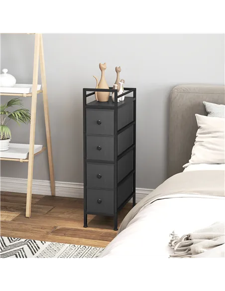HOMCOM 4 Drawer Fabric Dresser Chest of Drawers, Slim Storage Cabinet with Steel Frame for Small Spaces, Bedroom, Black