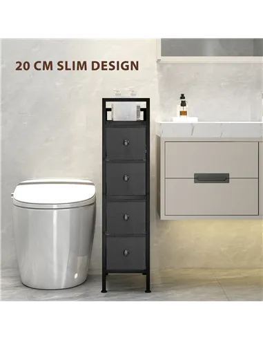 HOMCOM 4 Drawer Fabric Dresser Chest of Drawers, Slim Storage Cabinet with Steel Frame for Small Spaces, Bedroom, Black