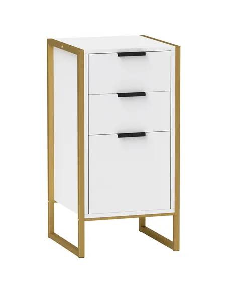 HOMCOM Bedroom Chest of Drawers, Industrial 3-Drawer Dresser, Storage Drawers Unit with Metal Frame for Living Room, White