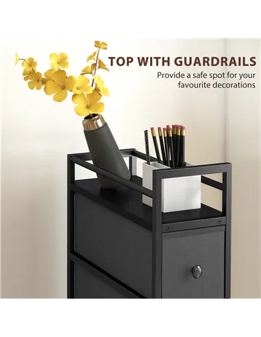 HOMCOM 4 Drawer Fabric Dresser Chest of Drawers, Slim Storage Cabinet with Steel Frame for Small Spaces, Bedroom, Black