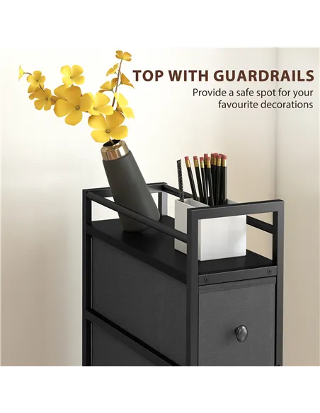 HOMCOM 4 Drawer Fabric Dresser Chest of Drawers, Slim Storage Cabinet with Steel Frame for Small Spaces, Bedroom, Black