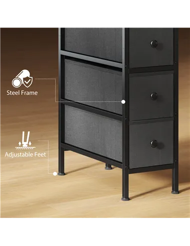 HOMCOM 4 Drawer Fabric Dresser Chest of Drawers, Slim Storage Cabinet with Steel Frame for Small Spaces, Bedroom, Black