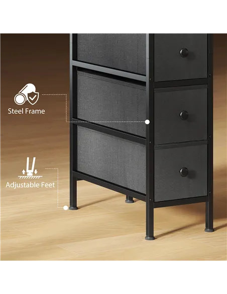 HOMCOM 4 Drawer Fabric Dresser Chest of Drawers, Slim Storage Cabinet with Steel Frame for Small Spaces, Bedroom, Black