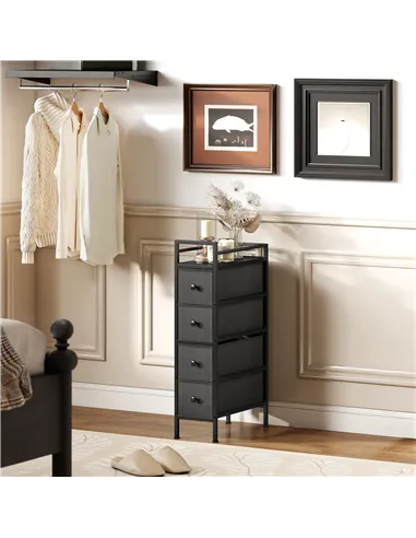 HOMCOM 4 Drawer Fabric Dresser Chest of Drawers, Slim Storage Cabinet with Steel Frame for Small Spaces, Bedroom, Black
