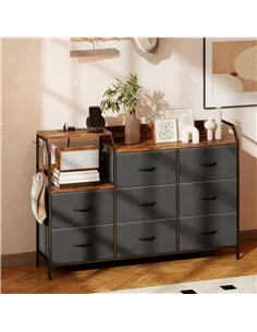 HOMCOM Chest of Eight Drawers, with Charging Station - Brown/Black 2