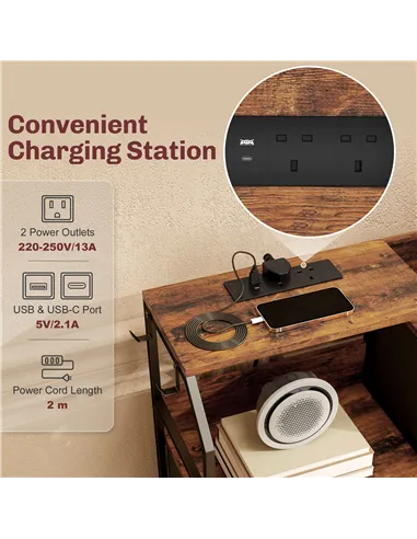 HOMCOM Chest of Eight Drawers, with Charging Station - Brown/Black