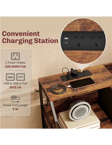 HOMCOM Chest of Eight Drawers, with Charging Station - Brown/Black