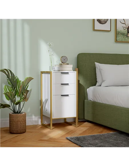 HOMCOM Bedroom Chest of Drawers, Industrial 3-Drawer Dresser, Storage Drawers Unit with Metal Frame for Living Room, White