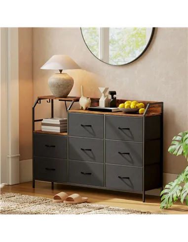 HOMCOM Chest of Eight Drawers, with Charging Station - Brown/Black