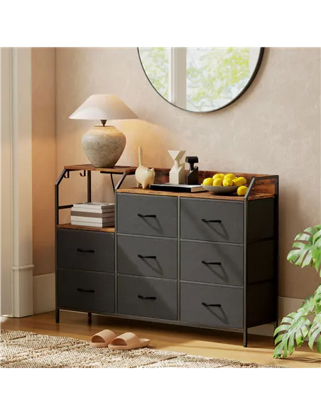 HOMCOM Chest of Eight Drawers, with Charging Station - Brown/Black