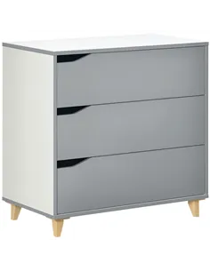 HOMCOM Drawer Chest, 3-Drawer Storage Cabinet Unit with Pine Wood Legs for Bedroom, Living Room, 75cmx42cmx75cm, Grey