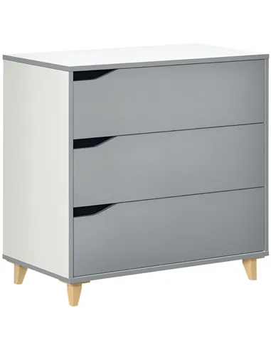 HOMCOM Drawer Chest, 3-Drawer Storage Cabinet Unit with Pine Wood Legs for Bedroom, Living Room, 75cmx42cmx75cm, Grey