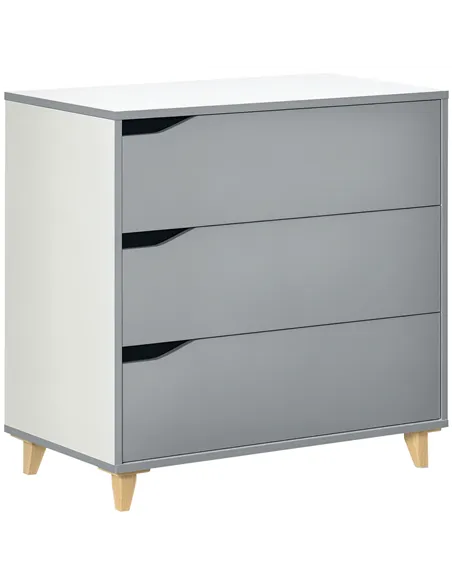 HOMCOM Drawer Chest, 3-Drawer Storage Cabinet Unit with Pine Wood Legs for Bedroom, Living Room, 75cmx42cmx75cm, Grey