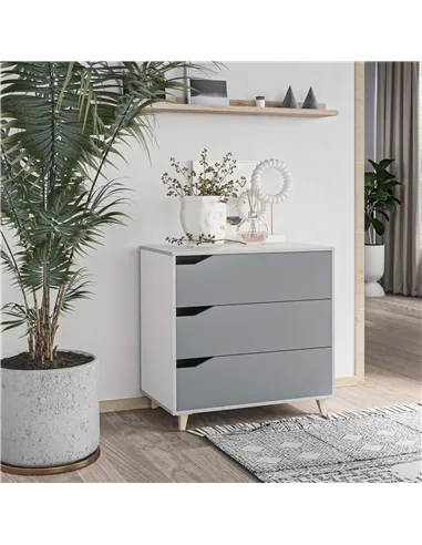 HOMCOM Drawer Chest, 3-Drawer Storage Cabinet Unit with Pine Wood Legs for Bedroom, Living Room, 75cmx42cmx75cm, Grey