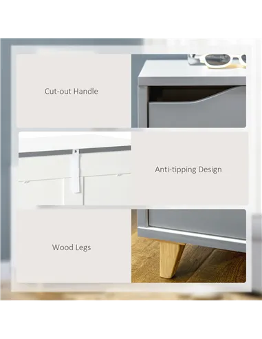 HOMCOM Drawer Chest, 3-Drawer Storage Cabinet Unit with Pine Wood Legs for Bedroom, Living Room, 75cmx42cmx75cm, Grey