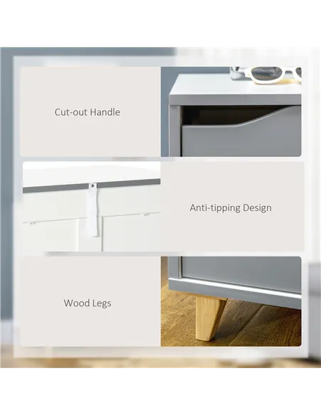 HOMCOM Drawer Chest, 3-Drawer Storage Cabinet Unit with Pine Wood Legs for Bedroom, Living Room, 75cmx42cmx75cm, Grey