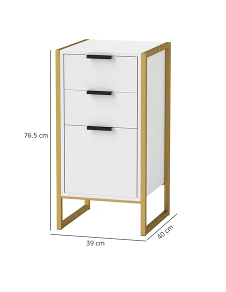 HOMCOM Bedroom Chest of Drawers, Industrial 3-Drawer Dresser, Storage Drawers Unit with Metal Frame for Living Room, White