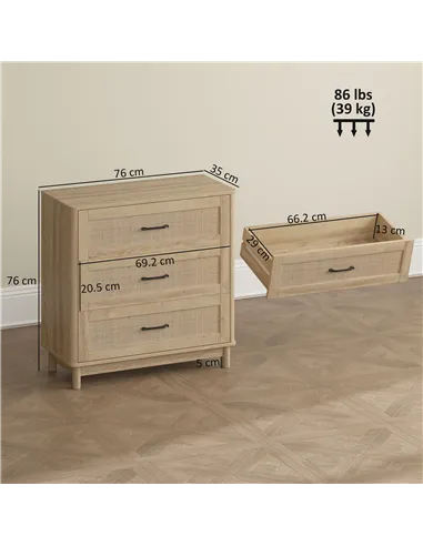 HOMCOM 76 cm Wide Drawer Chest of Drawers with 3 Drawer - Oak