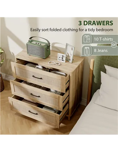 HOMCOM 76 cm Wide Drawer Chest of Drawers with 3 Drawer - Oak