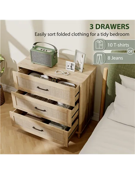 HOMCOM 76 cm Wide Drawer Chest of Drawers with 3 Drawer - Oak