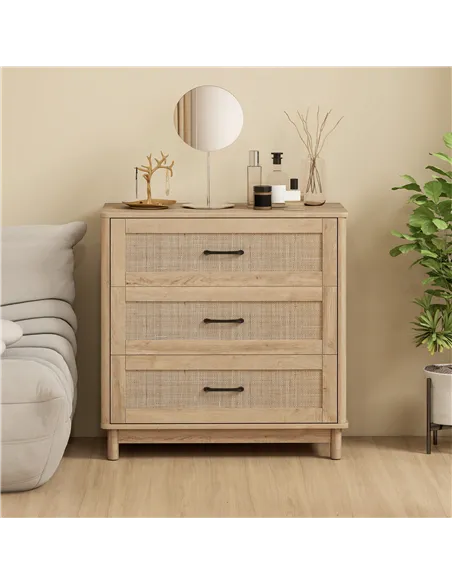 HOMCOM 76 cm Wide Drawer Chest of Drawers with 3 Drawer - Oak