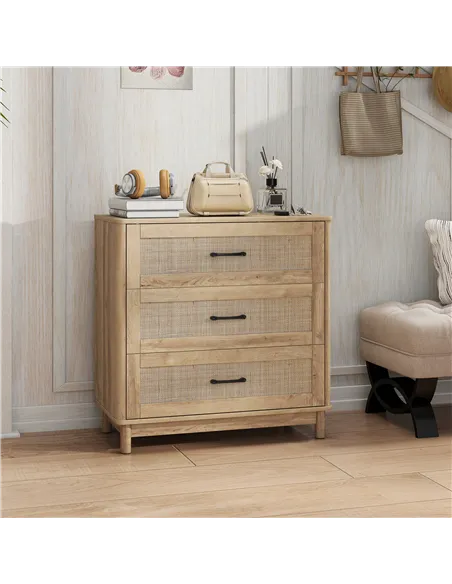 HOMCOM 76 cm Wide Drawer Chest of Drawers with 3 Drawer - Oak