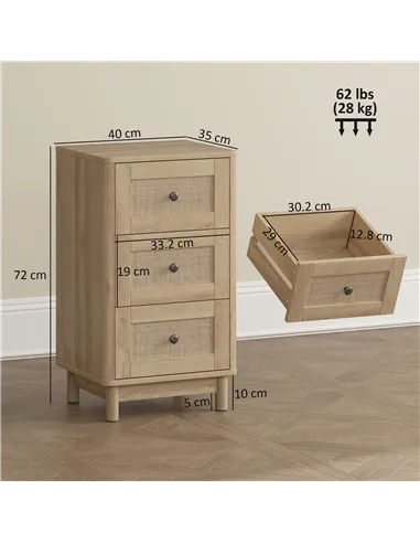 HOMCOM 40 cm Drawer Chest of Drawers with 3 Drawer - Oak