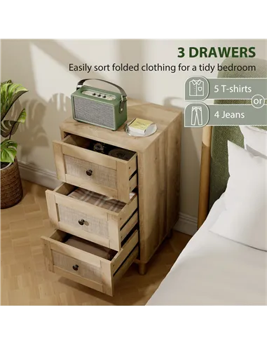 HOMCOM 40 cm Drawer Chest of Drawers with 3 Drawer - Oak