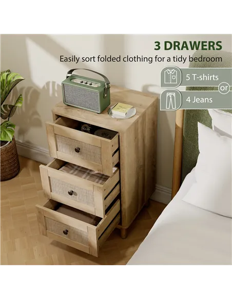 HOMCOM 40 cm Drawer Chest of Drawers with 3 Drawer - Oak