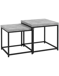 HOMCOM Coffee Table Set of 2, Nest of Tables with 3.5cm Thick Tabletop, Grey