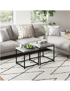 HOMCOM Coffee Table Set of 2, Nest of Tables with 3.5cm Thick Tabletop, Grey 2