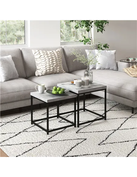 HOMCOM Coffee Table Set of 2, Nest of Tables with 3.5cm Thick Tabletop, Grey