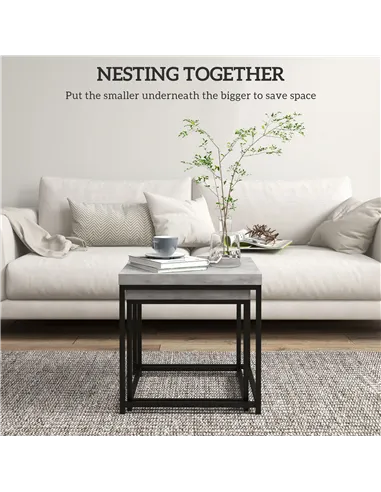 HOMCOM Coffee Table Set of 2, Nest of Tables with 3.5cm Thick Tabletop, Grey