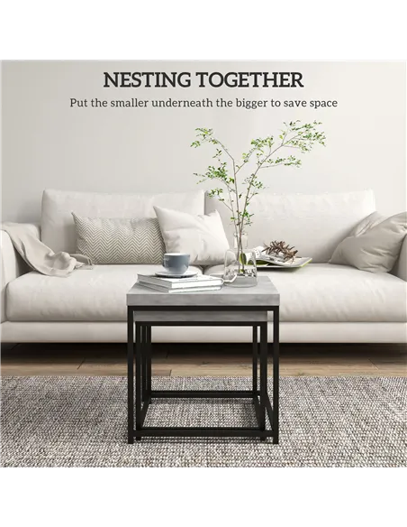 HOMCOM Coffee Table Set of 2, Nest of Tables with 3.5cm Thick Tabletop, Grey