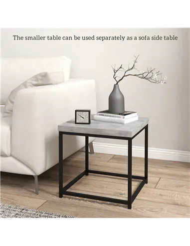 HOMCOM Coffee Table Set of 2, Nest of Tables with 3.5cm Thick Tabletop, Grey