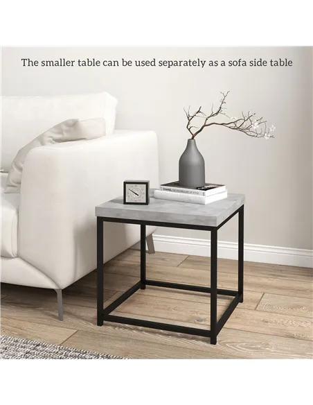 HOMCOM Coffee Table Set of 2, Nest of Tables with 3.5cm Thick Tabletop, Grey